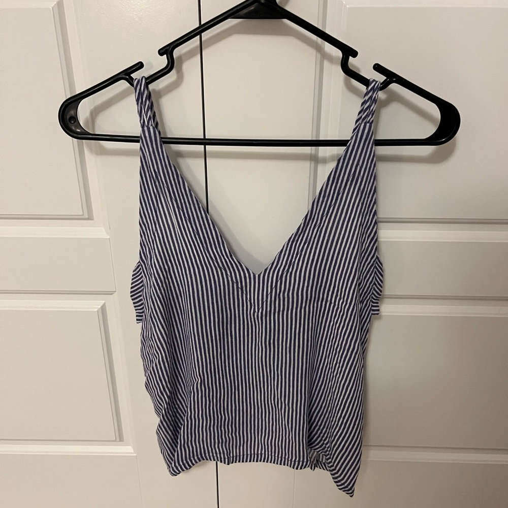 Lulu’s Adrift Navy-Blue and White Striped Tank Top Size XS